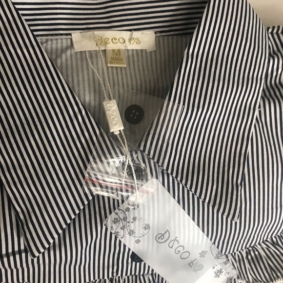 Lace-Trim Striped Button-Front Women’s Top - Black/White - Picture 4 of 5